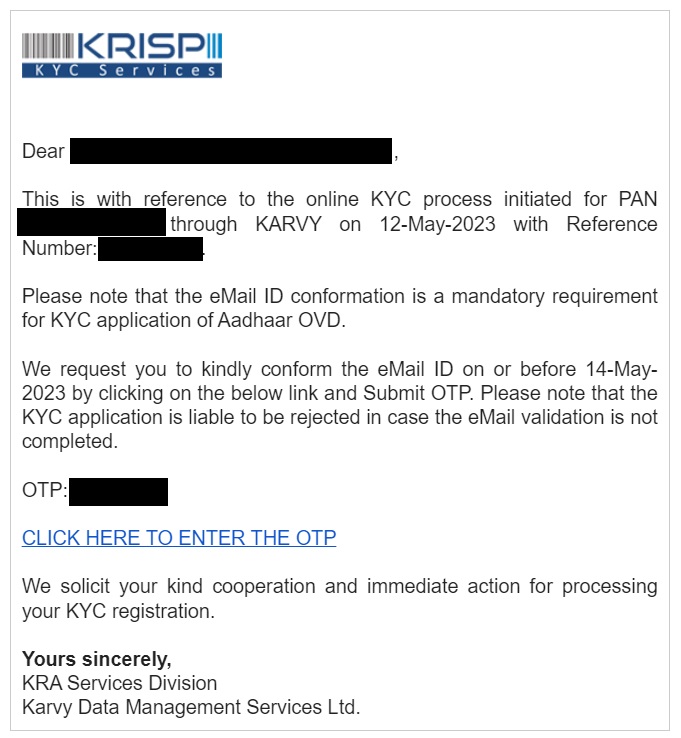 Karvy Data Management OTP received, scam