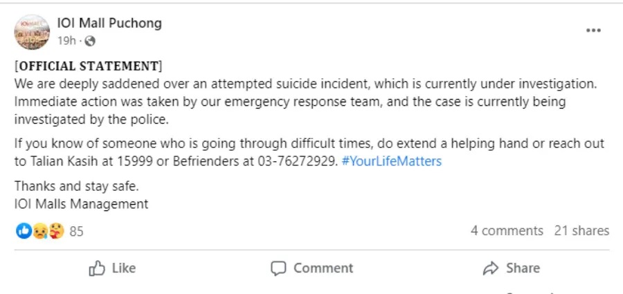 Ioi Mall Puchong Suicide