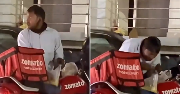 Zomato delivery man eats Dal Chawal out of a plastic bag in heartbreaking video