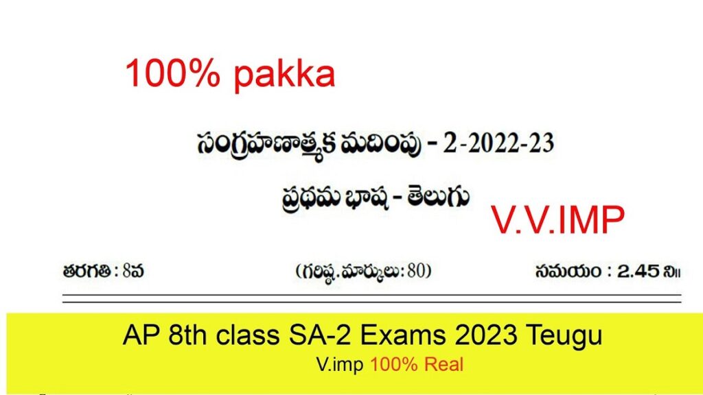 essay 2 question paper telugu 8th class